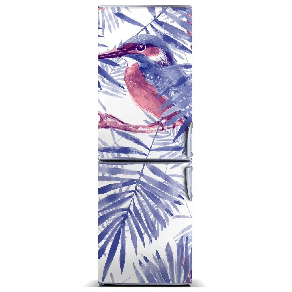 Tulup Kühlschrankdekoration - Magnetmatte - 60 cm x 180 cm - Magnet auf dem Kühlschrank - Palm Blätter Und Vogel